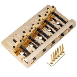 Musiclily Pro 17mm Dual Load Heavy Duty 5-String Bass Bridge with Brass Saddle Steel Plate, Gold
