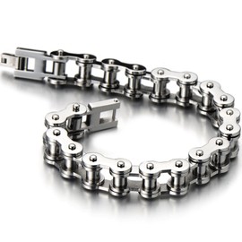 COOLSTEELANDBEYOND Classic Mens Bike Chain Bracelet Stainless Steel Silver Color Polished(CA)
