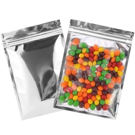 Resealable Mylar Bags | 100 Pcs 6.7 × 9 Inch | Smell Proof Ziplock Bag Heat Seal Cute Packaging Foil Food Sealable Small Front Clear Plastic Silver for Storage Candy Beef Jerky Jewerly Product