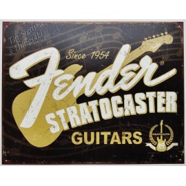 Fender Stratocaster Guitar TIN SIGN vtg bar garage metal poster wall decor #1994