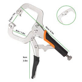 Biugaaufai 6 Pack 6 Inch C-Clamp Locking Pliers with Rubber Handle, 6 Inch C-Clamps Face, Heavy Duty C Clamp Locking Pliers, Adjustable C Clamps for Woodworking and Home Improvement