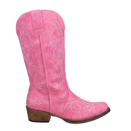 ROPER Womens Riley Embroidered Snip Toe Casual Boots Mid Calf Low Heel 1-2" - Pink - Size 8.5 M