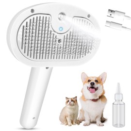 Steam Brush for Dogs Cats,4 in 1 Cat Steam Brush for Shedding,Self-Cleaning Pet Spary Hair Removal Comb for Grooming Massage,Recharegable Cat Brushes with Steamy for Long Short Haired Dogs White