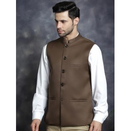 Maple Clothing Nehru Jacket Men's Traditional Sleeveless India Modi Waistcoat Vest Guest Outfit (Brown, S)