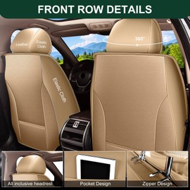 DISUTOGO 2PCS Front Car Seat Covers Fit for Ford Expedition 2011-2021 Breathable Faux Leather Waterproof Seat Cushion with Airbag Compatible (Beige)-2 Seats