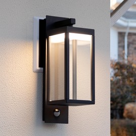 illumishin Motion Sensor Outdoor Wall Light LED Wall Sconce Black Mount Waterproof Exterior Light Fixture Aluminum Porch Lamps for Patio Entryway Doorway Fence Garage, 750LM 3000K