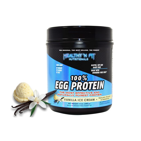 Healthy N Fit 100% EGG PROTEIN- Vanilla (12oz): 100% Egg White Protein PLUS Natural Peptides. Naturally Sweetened, Zero Carb, Keto, Paleo Friendly