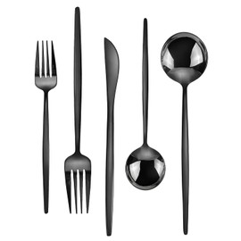 Black Silverware Set, KassKa 20 Pieces Flatware Cutlery Set, Stainless Steel Utensils Set Spoon Fork Knives Set for Home Restaurant and Kitchen, Mirror Polished Finished, Service for 4
