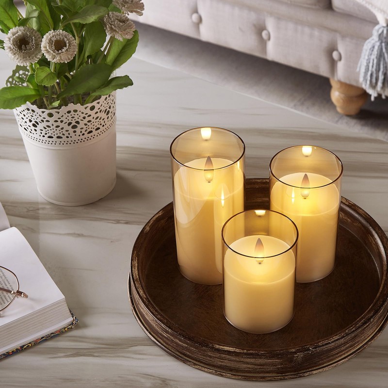 CozierGlow Glass Wax Flameless Pillar Candles Flickering with Remote Timer,