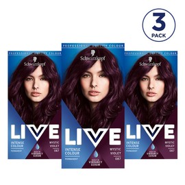 Schwarzkopf Live Intense Colour Purple Hair Dye, 3-Pack Permanent Colour & Built-In Vibrancy Serum, 087 Mystic Violet