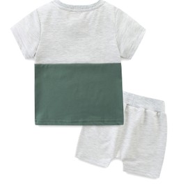 KIDDLETOWN Baby Boys Summer Outfit T-Shirt Top + Shorts Two Piece Set Summer Kids Outfits Patchwork T-Shirt + Shorts Two Piece Baby Clothing, Grey-green