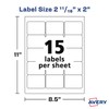 Avery 6490 Removable Labels, Laser/Inkjet, f/ 3-1/2-Inch, 375/PK, White
