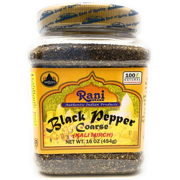 Rani Black Pepper Coarse Ground 28 Mesh (Table Grind), Premium Indian 16oz (454g) ~ Gluten Friendly, Non-GMO, All Natural