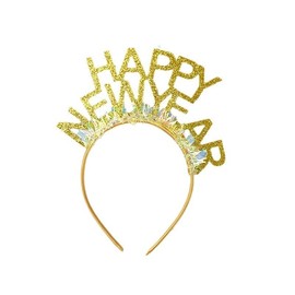 Pejlnd 2025 Happy New Year Star Headband, New Years Eve Party Photobooth Props Glitter Gold Happy New Year Hair Bands Hair Accessories for New Years Eve Decorations 2025 Party Supplies (Gold)
