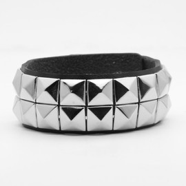 Pitmmord Punk Rock Studded Bracelet Pyramid Rivet Faux Leather Wristband Adjustable Snap Arm Band Cuff Bracelet(Black)