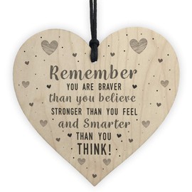 RED OCEAN Stronger Inspirational Wood Heart Friendship Gifts Quote Butterfly Love Sign