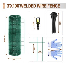 Tongmo 3 ft x 100 ft Galvanized Welded Wire Fence, 16GA Garden Chicken Wire Fence Roll, Mesh Size 2" x 4"Hardware Cloth, Ideal for Yard Protection and Poultry Netting