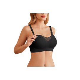 Ekouaer Women Full Cover Nusing Bra Seamless Maternity Mush Haves Mesh Breastfeeding Smooth Bras Breathable Postpartum Bralette Black XL