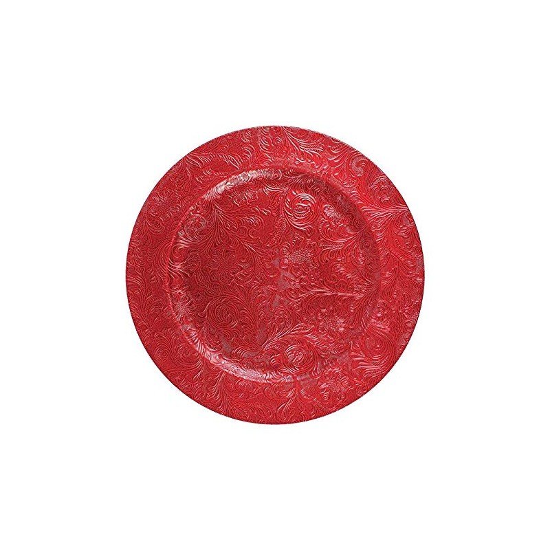 6 Embossed Decorative red Round Charger Plates Christmas Xmas Dining