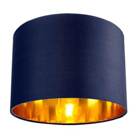 Contemporary and Chic Midnight Blue Cotton 10" Table or Pendant Circular Drum Lamp Shade with Shiny Copper Inner - 60watt Maximum by Happy Homewares