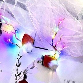 SINLOV Christmas LED Glowing Headband Antlers Headbands Light Up Feather Flower Headpieces for Christmas and Party Decoration (Style2)