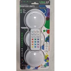 LitezAll RGB Puck Light Wireless, pack of 3 w/remote, 12 colors