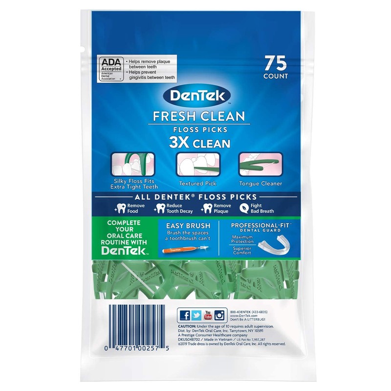 DenTek Fresh Clean Floss Picks, for Extra Tight Teeth, 75