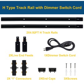 Bravsekai H Type Track Lighting Rails with Dimmer Switch Cord 2PCS 120V Single Circuit 3-Wire H Track Rail Black 9.84FT (4.92 * 2FT) Made of Aluminum and Flame Retardant PVC Strength Guarantee