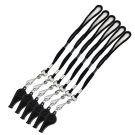 yueton Plastic Coach Whistles with Wrist Strap, Emergency Whistles with Short Lanyard, Pack of 6 (Black)