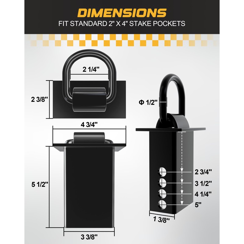 RETRUE Trailer Stake Pocket D Ring with Added Security Bolt