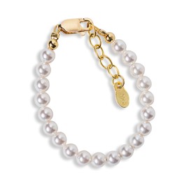 Cherished Moments 14K Gold-Plated Bracelet for Newborn Infant Baby Girls with High-End Simulated Pearls Gift for Baby Shower or Granddaughter (SM)