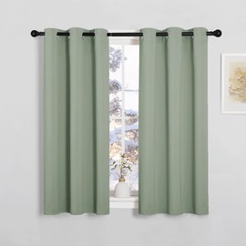 PONY DANCE Sage Green Curtains Blackout Curtains for Kids Bedroom Kitchen Eyelet Short for Small Windows Thermal Door Curtains Window Panles, W 34" x L 45", 2 panels