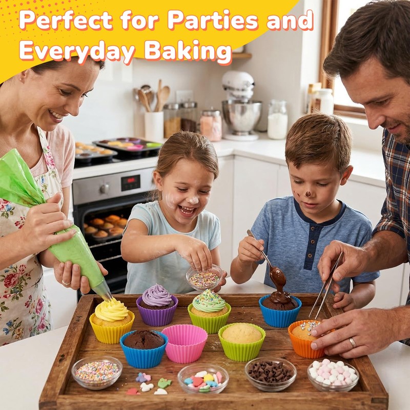 24 Pack Silicone Cupcake Liners for Baking, Multi-color Reusable Silicone
