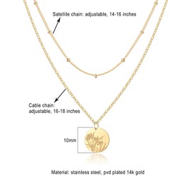 PENLYU Birth Flower Necklace, Gold Layered Necklaces for Women, Birth Month Flower Necklace Set, Narcissus Coin Pendant Necklace, Satellite Chain, Birthday Gifts