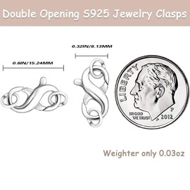 2Pcs Double Lobster Claw Clasp Gold Necklace Clasps Extender Lobster Clasp Double Opening Lock Clasps Connector 925 Silver Bracelet Clasps Connector for Necklace Jewelry DIY Making(Silver)
