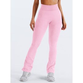 YEOREO Mini Flare Leggings Womens Workout Butt Lifting Legging Hidden Scrunch Seamless 28" Impact Lilliean Yoga Pants Pink XL