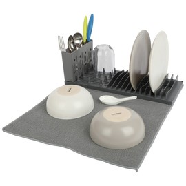 Lily's Home Premium Microfiber Dish Drying Mat with Collapsible Rack for Kitchen Counter - Drying Pad for Plates, Bowls & Utensils - Sink Drying Rack, Plate Rack & Dish Mat
