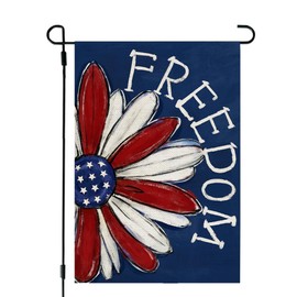 CROWNED BEAUTY 4th of July Patriotic Floral Garden Flag 12x18 Inch Double Sided Small Burlap for Outside Independence Day Holiday Blue Red Flag for Outside Yard Welcome CF1623-12