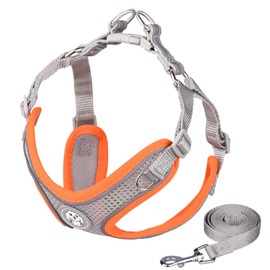 Benala Adjustable No-Pull Dog Cat Harness Leash Set- Reflective Comfortable Control Vest Set- Soft Mesh Step-in Dog Cat Harness Leash,Grey,S