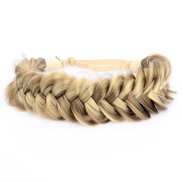 DIGUAN Messy Wide 2 Strands Synthetic Hair Braided Headband Hairpiece Women Girl Beauty accessory, 62g/2.1 oz (Light Highlighted)