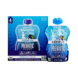 Mamma Chia Organic Prebiotic Squeeze Snack, Blueberry Acai, Fiber-Rich Prebiotic Gut Support,USDA Organic, Non-GMO, Vegan, Gluten Free, 3.5 Ounce (Pack of 4)