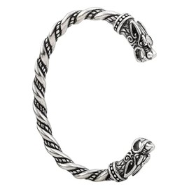 Fenrir Wolf Head Bangle Bracelet Adjustable, Viking Arm Ring, 316L Stainless Steel Norse Scandinavian Bracelet, Nordic Metal Wristband Cuff Gift For Men (Silver)