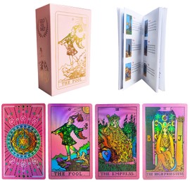 78 Tarot Cards Deck with Instructions, Pink Tarot Cards for Beginners, Tarot Deck Set, PVC, Waterproof Tarot Cards, Divination Tool, Standard Playing Card Decks