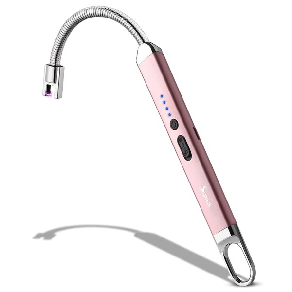 SUPRUS - Encendedor eléctrico recargable USB con interruptor de seguridad de 360° con cuello flexible sin llama para velas, camping, cocina (oro rosa)
