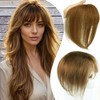 Iwig Hair Toppers for Women Real Human Hair 3D Cover Human Topper with Bangs Wispy Bangs Extensions Clip in Bangs for Daily Wear Chocolate Brown