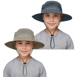 Zando Kids Sun Hat for Boys Bucket Hat Outdoor UPF 50+ Sun Protection Hats for Teen Boys Sun Hat Girls Beach Hat Wide Brim Kids Fishing Safari Hat Kids Summer Hats 02 Dark Khaki & Dark Grey 5-13 Years