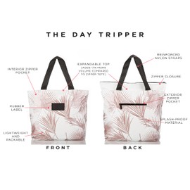 ALOHA Collection Day Palms Day Tripper Tote in Rose Gold | Lightweight, Packable, and Splash-Proof Beach Tote Bag | Easy to Clean