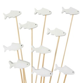BambooMN 5.9 Inch White Fish Cocktail Appetizers Bamboo Toothpick Picks, Stirrer Sticks for Fruit Party, Charcuterie Accessories and Drinks, 1000 Pieces