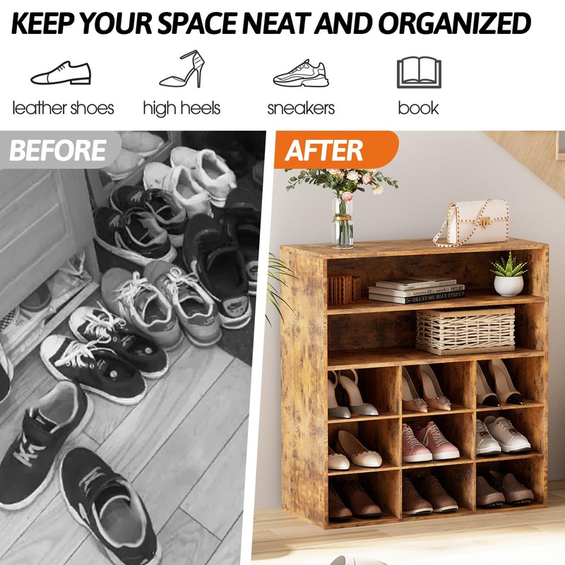 Garden 4 you Shoe Rack Organizer, 5-Tier Wood Cubby Shoe