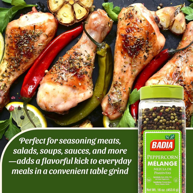 Badia Whole Peppercorn Blend, 16 Oz – Black, White, Green